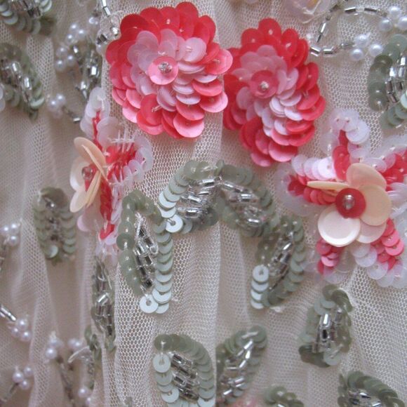 Mac Duggal 5527 Cream V-Neck Sleeveless Midi Floral Beaded A-line Dress $598 - Picture 10 of 15